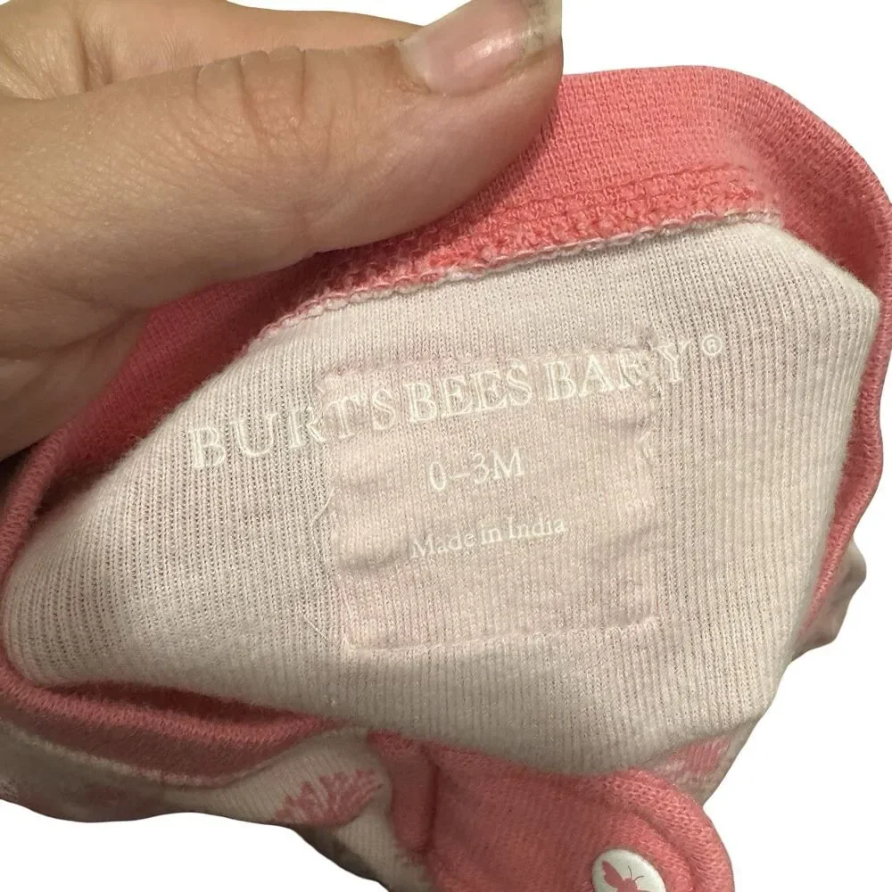 2 Burt's Bees Baby cotton Footed Coverall sleeper-0-3 months Purple Goose Pink
